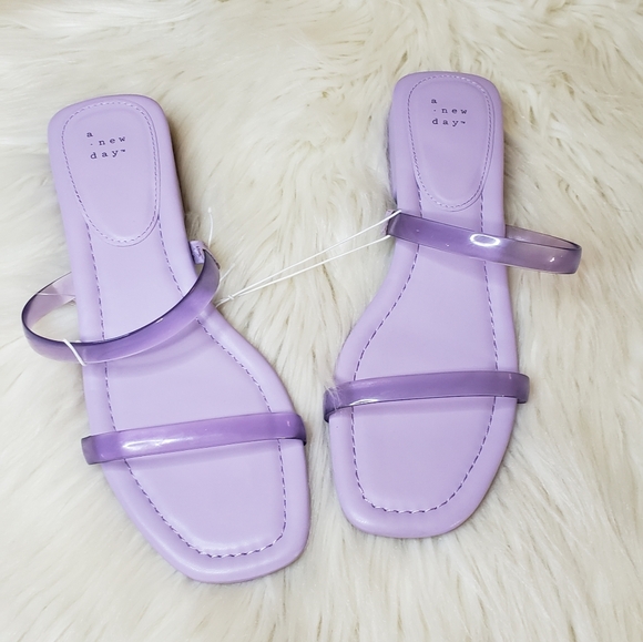 A New Day NWT Annie Lavender Purple 2 Strap Jelly Slide Block Heel Flat Sandals - Picture 5 of 7